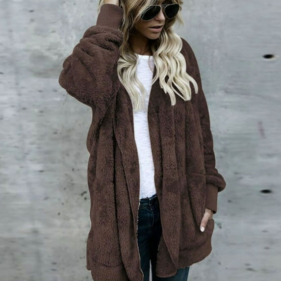 GaThRRgYP Winter Coats for Women,Women's Oversized Open Front Hooded Draped Pockets Cardigan Coat