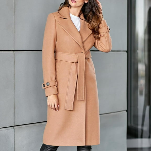 GaThRRgYP Winter Coats for Women,Womens And Winter Lapel Woolen Cloth Coat Trench Jacket Long Overcoat Outwear