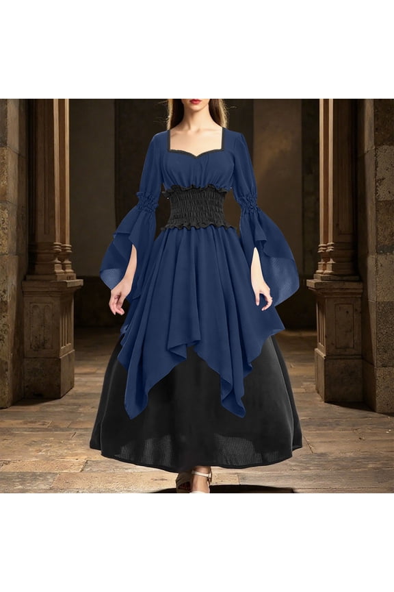 Witch Costume Women,Women's Medieval Renaissance Pirate Witch Dress Gown Skirt Navy XS