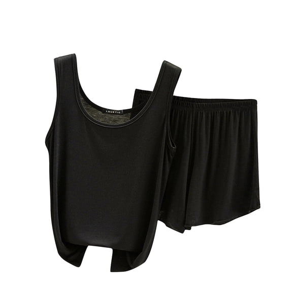 GaThRRgYP Women 2 Piece Outfits Sets Summer Casual,Women's Tank Top Summer Thin Loose Strap Solid Color Sleeveless Casual Two Piece Set Sleeveless Round Neck Top/Shirt Set