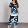 thumbnail image 1 of GaThRRgYP Women Cotton Pajamas Set Short Sleeve Tshirts Top Capri Pants,2PC Women's Solid Color V Neck Lace Splicing Short Sleeve Sleepshirt and Pants Sets Loungewear Pajamas with Pockets Blue L, 1 of 5