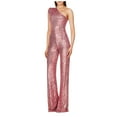 thumbnail image 1 of GaThRRgYP Women Jumpsuits and Rompers Elegant,Womens Pants Wide Leg,Women's Solid Color High-Waisted Strapless One-Shoulder Sequin Casual Long Jumpsuit Pink XL, 1 of 4