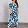 thumbnail image 1 of GaThRRgYP Women Plus Size Pajamas Set Short Sleeve Pjs Sleepwear,2PC Women's Solid Color V Neck Lace Splicing Short Sleeve Sleepshirt and Pants Sets Loungewear Pajamas with Pockets Blue XXL, 1 of 5