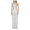 thumbnail image 1 of GaThRRgYP Women Rompers and Jumpsuits Plus Size on,Womens Plus Size $5,Women's Solid Color High-Waisted Strapless One-Shoulder Sequin Casual Long Jumpsuit Silver XL, 1 of 4