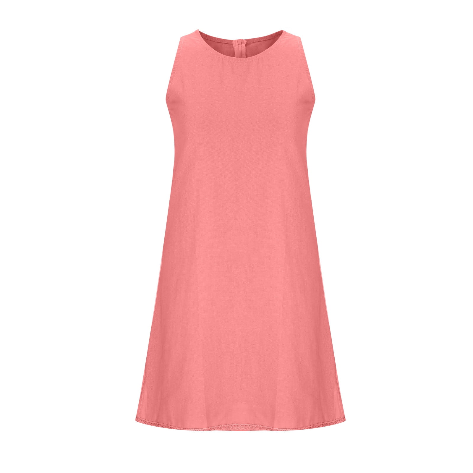 Gathrrgyp Women Sleeveless Casual Tank Top Dress Solid Loose Round Neck Pleated Cotton Linen Dress, Women's, Size: Large, Pink