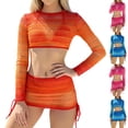 thumbnail image 1 of GaThRRgYP Women Swimsuit,Women's Sheer Mesh Long-sleeve Cover-up Four-piece Bikini Swimsuit Set Hot Pink XL, 1 of 9