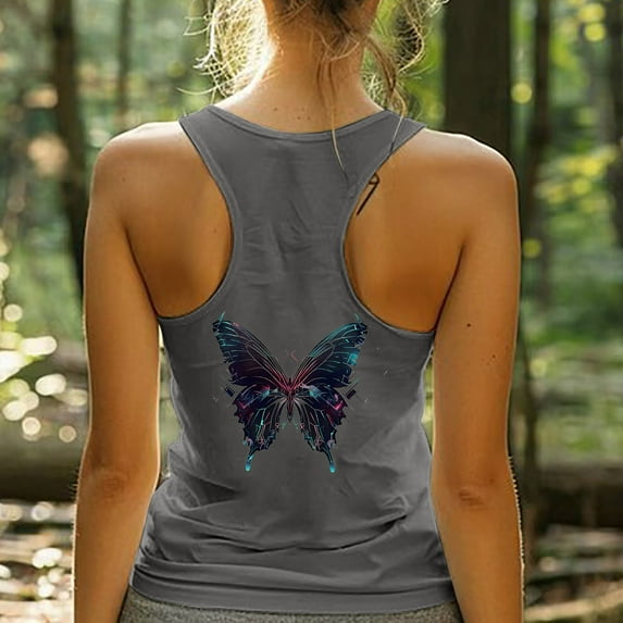 GaThRRgYP Women Tank Tops Fashion Crewneck Sleeveless Shirts,Summer Women Printing Round Neck Sleeveless Casual Tee H-shaped Back Tank Dark Gray XXL