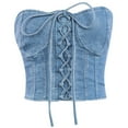 thumbnail image 1 of GaThRRgYP Plus Size Tops for Women,Women's Sleeveless Round Neck Ruffle Blouse,Sexy Strap Denim Beautiful Back Wearing A Strapless Women's Top Shaping Short Tank Top Zippered Chest Wrap Blue 36B, 1 of 3