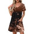 thumbnail image 1 of GaThRRgYP Women's Boho Tiered Short Sleeve Dress,Women's Fashion Summer Print Short-sleeved V-neck Casual Dress Brown S, 1 of 8