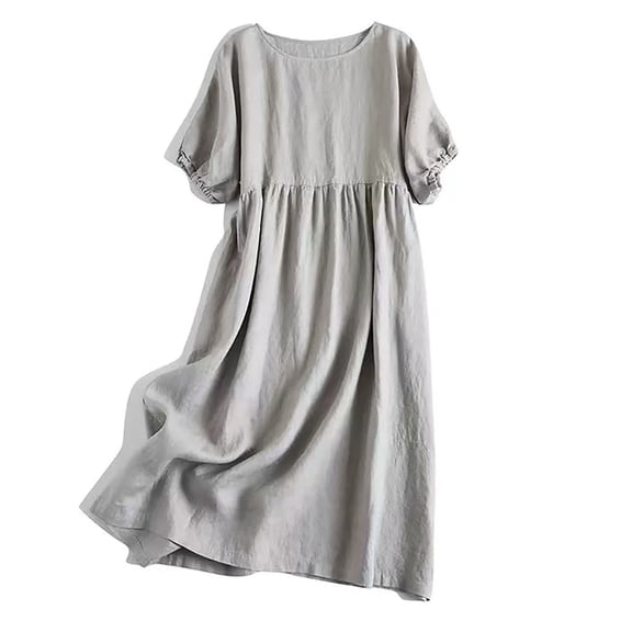 GaThRRgYP Women's Casual Midi Dress Everyday,Womens Round Neck Loose Dress Gray M