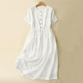thumbnail image 1 of GaThRRgYP Women's Casual Sundress Everyday Wear,Women's Elastic Waist Loose and Comfortable Solid Color Doll Shirt Linen Dress White L, 1 of 9