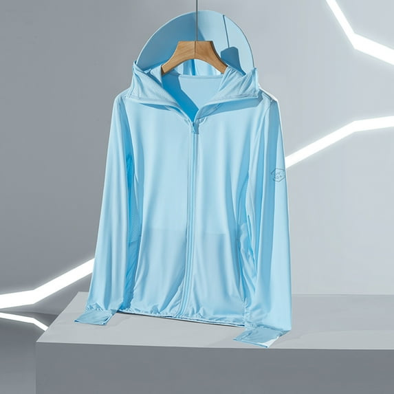 GaThRRgYP Women's Casual UV Protective Hoodie Summer Lightweight Layer,Woman Casual Solid Sports Hooded Long Sleeve Zipper Sun-proof High Elastic Blue XL