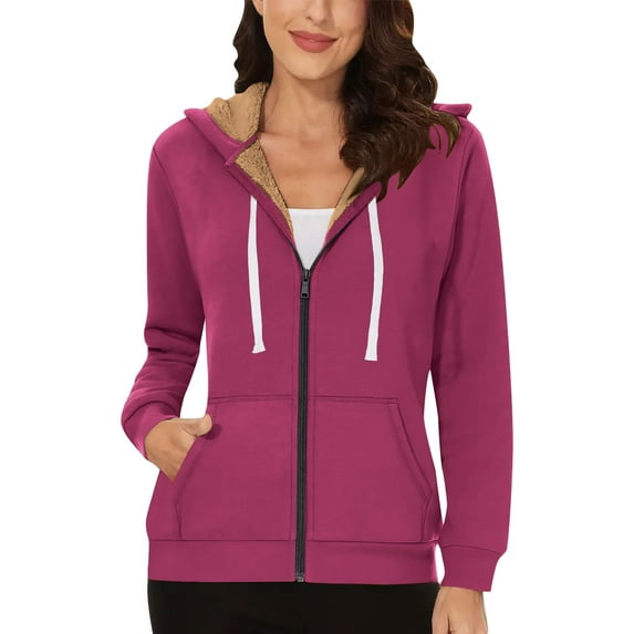 GaThRRgYP Women's Coat Winter Puffer Jacket,Womens Jackets Lightweight Plus Size,Women's Long Sleeve Hoodies Winter Warm Fleece Lined Zip Hooded Sweatshirt Jacket Coat with Pocket Hot Pink XL