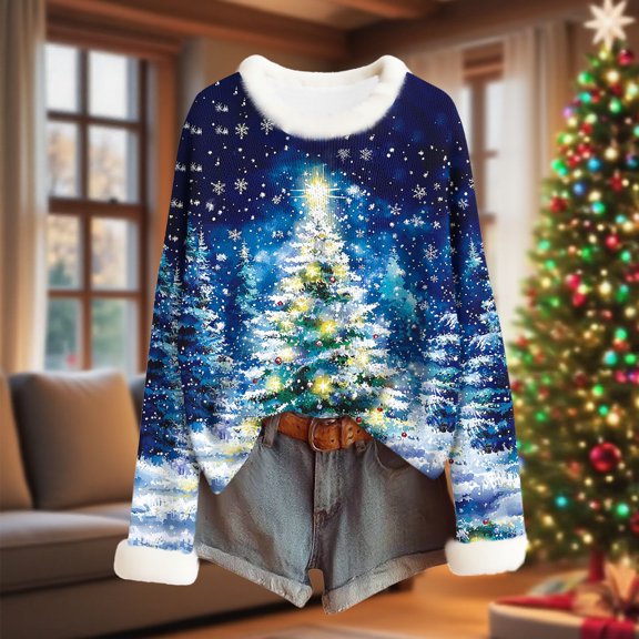 GaThRRgYP Women's Cozy Fuzzy Pullover Autumn Essential,Ladies' Christmas Fashionable Loose Casual Long Sleeved Shoulder Sleeves With Hooded Pockets Hoodie Top Blue S