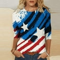 thumbnail image 1 of GaThRRgYP Women's Fashion Independence Day T-shirt,Women's Fashion Printed T-shirt Mid-length 3/4 Sleeves Blouse Round Neck Casual Tops Blue S, 1 of 5