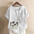 thumbnail image 1 of GaThRRgYP Women's Floral Short Sleeve Top,Women Fashion Casual Linen Top Printed Short Sleeve Button T-shirt Blouse Top White XXXXL, 1 of 1