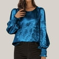 thumbnail image 1 of GaThRRgYP Women's Lightweight Short Sleeve Top,Women's Fashionable Solid Color Round Neck Asymmetrical Ruffle Sleeve Long Sleeved Top Blue XXL, 1 of 7