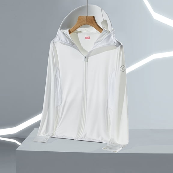 GaThRRgYP Women's Lightweight Sun Protection Jacket Outdoor Summer Wear,Woman Casual Solid Sports Hooded Long Sleeve Zipper Sun-proof High Elastic White L