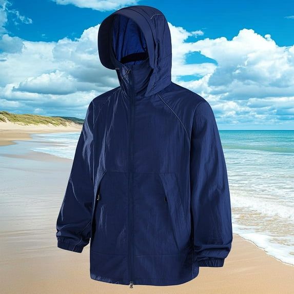 GaThRRgYP Women's Lightweight UV Protective Shirt Summer Beach Essentials,Women's Solid Color With Pocket Zipper Sunscreen Suit Shoulder To Long Sleeved Hooded Casual Fashion Outwear Navy XXL
