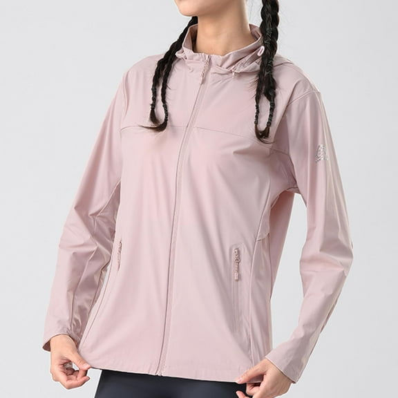 GaThRRgYP Women's Long Sleeve Sun Protection Top Summer UPF 50  Casual Wear,Woman Casual Solid Sports Hooded Long Sleeve Zipper Sun-proof High Elastic Pink L