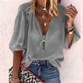 thumbnail image 1 of GaThRRgYP Plus Size Tops for Women,Womens Blouses Clearance,Womens V-Neck Solid Zip Front Blouse Lantern Sleeve Loose Casual Top Shirts, 1 of 6