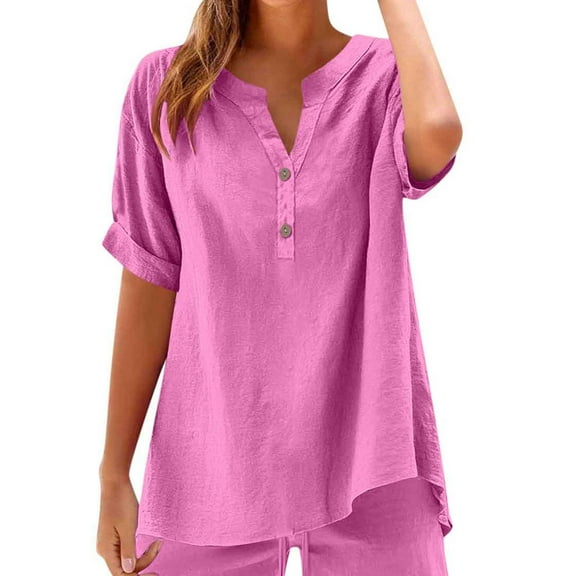 New trending & for spring LEBONYARD Womens Summer Shorts,Women Loose Casual Solid Color and Linen Short Sleeved Tops+Shorts Outwear Set