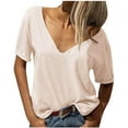 thumbnail image 1 of GaThRRgYP Women's Loose Fit Short Sleeve Top,Women's Casual Oversize Solid V-neck Hooded Short Sleeved Lace Blouse T-shirt Beige XXL, 1 of 5