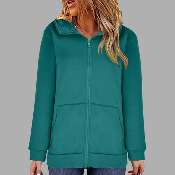 GaThRRgYP Tops for Women Trendy,Plus Size Tops Short Sleeve,Women's Solid Color Hoodie Zipper Long Sleeve Sweatshirts Long Coat Tops With Pockets