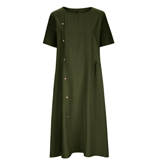 GaThRRgYP Women's Plus Size Dress Sale under $5,Women's Fashion Casual Spring Summer Short Sleeve Round-Neck Knee-High Dress
