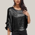 thumbnail image 1 of GaThRRgYP Women's Relaxed Fit Short Sleeve Top,Women's Fashionable Solid Color Round Neck Asymmetrical Ruffle Sleeve Long Sleeved Top Black XXL, 1 of 7