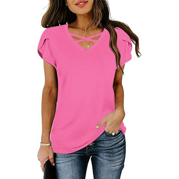 GaThRRgYP Women's Relaxed Short Sleeve Top,Women's Fashion Tees Casual Crewneck 3/4 Sleeve Loose T Shirt Ladies Blouses Shirts Hot Pink S