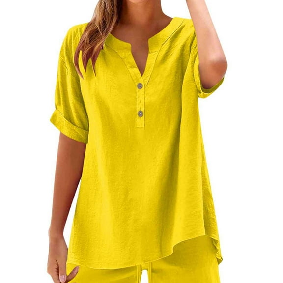 LEBONYARD Women's High Rise Drawstring Shorts,Women's Shorts for a Relaxed and Stylish Look,,Women Loose Solid Color and Linen Short Sleeved Tops+Shorts Outwear Set