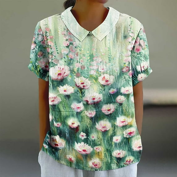 GaThRRgYP Women's Short Sleeve Tops for Summer Casual Trends,Women's Ladies Fashion Casual Cropped Short Sleeve Printing Loose Shirt Blouse Top Green XXXXL