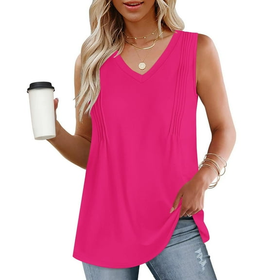 GaThRRgYP Women's Sleeveless Cut-Out Top,Fashion Women's Spring/Summer Solid Color Casual V-neck Sleeveless Top Tank Top Hot Pink L