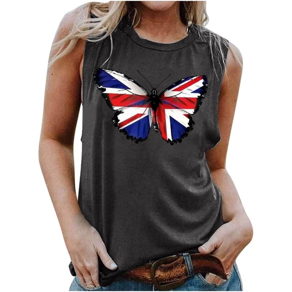 GaThRRgYP Women's Sleeveless Low Neck Top,Summer Tank Tops for Women,Women's Fashion Casual Printed Sleeveless Blouse Round Neck Sexy Slim Pullover Dark Gray M