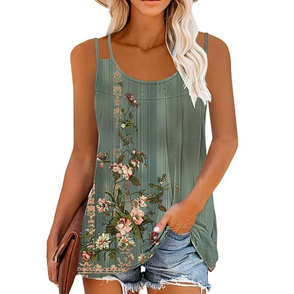 GaThRRgYP Women's Sleeveless Round Neck Puffed Shoulder Top,Summer Tops for Women,Fashion Women's Spring/Summer Casual Round Neck Sleeveless Top Tank Top Green S