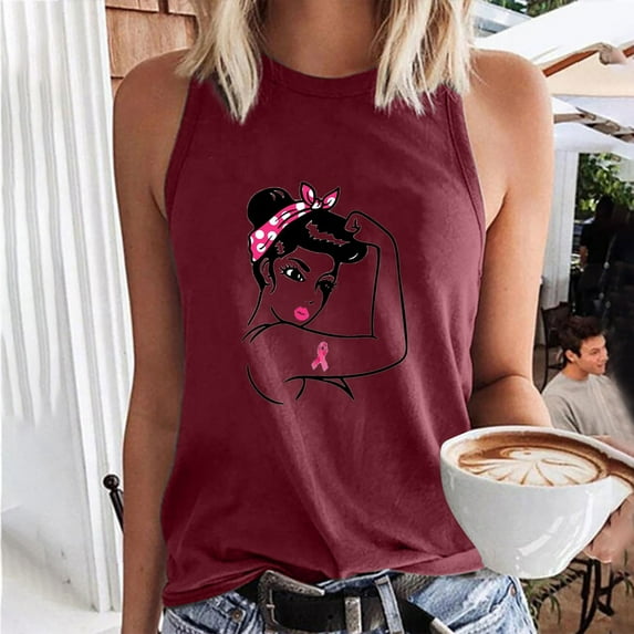 Black*Friday Deals Clothes under $5 GaThRRgYP Women's Sleeveless Round Neck Ruffle Blouse,Womens Plus Size Tops,Women's Casual Solid Color Breast Printed Sleeveless Round Neck Top Blouse Wine S