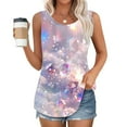 thumbnail image 1 of GaThRRgYP Women's Sleeveless Round Neck Short Slit Blouse,Women's New Loose Casual Crew-neck Pleated Print Fashion Top Multicolor M, 1 of 6