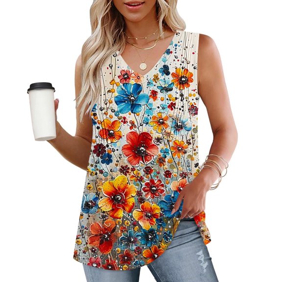 GaThRRgYP Women's Sleeveless Short Slit Top,Fashion Women's Spring/Summer Solid Color Casual V-neck Sleeveless Top Tank Top Multicolor L