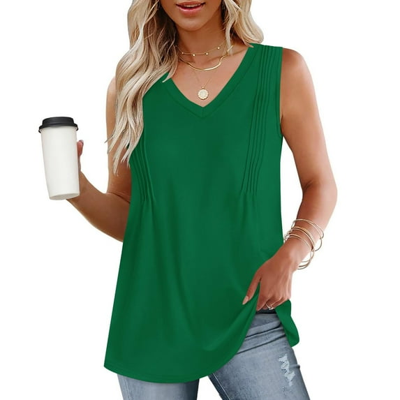 GaThRRgYP Women's Sleeveless Tank Top,Fashion Women's Spring/Summer Solid Color Casual V-neck Sleeveless Top Tank Top Green M