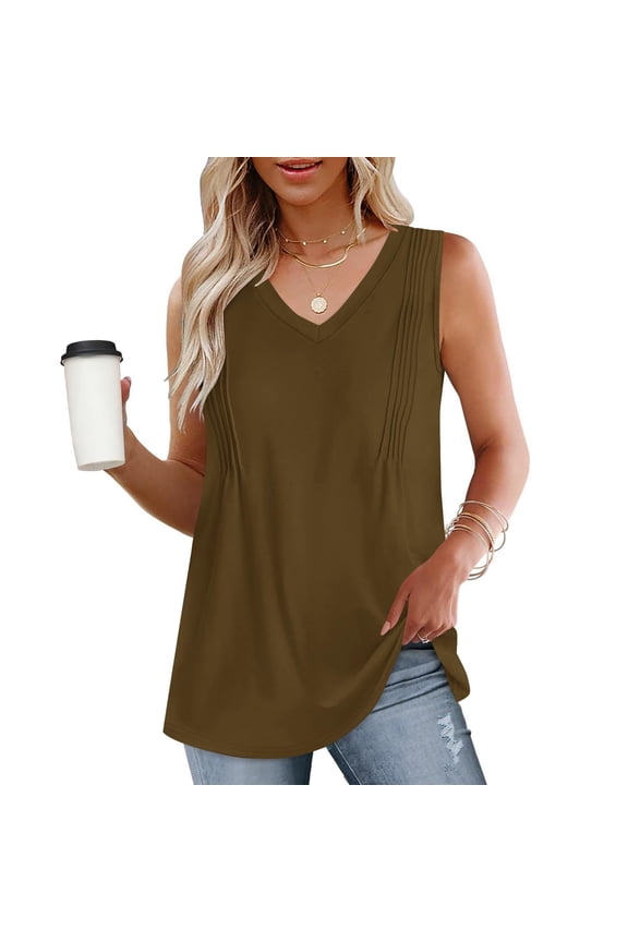 Women's Sleeveless V-Neck Wrap Top,Fashion Women's Spring/Summer Solid Color Casual V-neck Sleeveless Top Tank Top Brown S