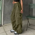 thumbnail image 1 of GaThRRgYP Women's Straight Leg Cargo Pants,Women's Solid Color Fashion Casual Loose Broad Leg Full Length Pants Army Green XXXL, 1 of 5