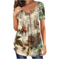 thumbnail image 1 of GaThRRgYP Women's Summer Casual Tops Round Neck,Womens Summer Casual V- Neck Hide Belly Short Sleeve T- Tunic Blouses Khaki S, 1 of 6