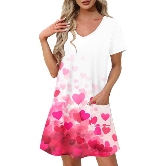 GaThRRgYP Women's Summer Dress-Round Neck Short Sleeves,Women's Fashion Summer Print Short-sleeved V-neck Casual Dress Hot Pink XXL