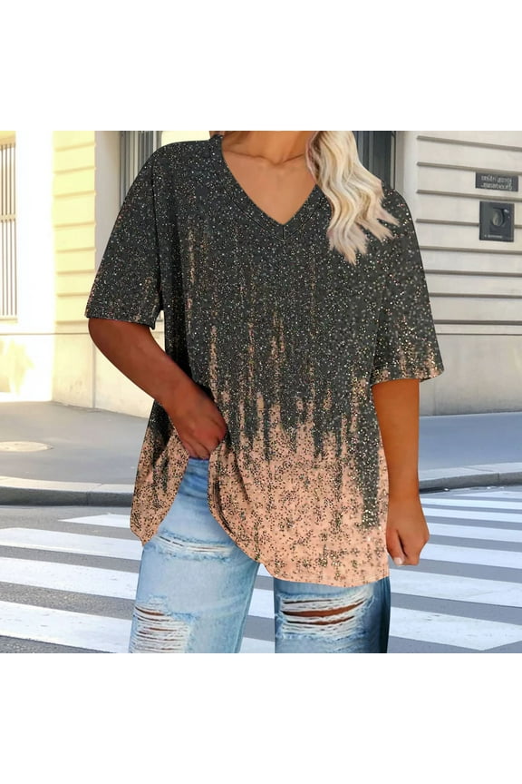 Black*Friday Clearance Items under $5 GaThRRgYP Women's Summer Short Sleeve Tops Chic,Women's Oversized-neck Short Sleeved Solid Summer Base Shirt Sports T-shirt Khaki XXL