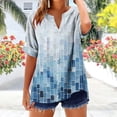 thumbnail image 1 of GaThRRgYP Women's Summer Short Sleeve Tops Chic,Women's V-neck Non Positioning Printed Summer Button Short Sleeved Loose and Fashionable T-shirt Top Navy L, 1 of 5
