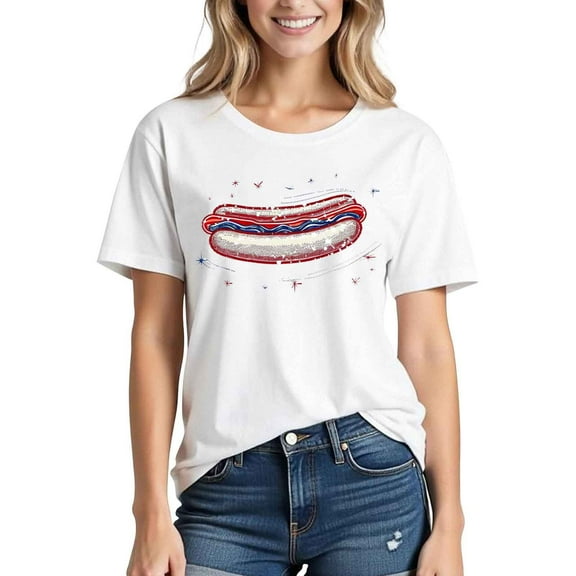 GaThRRgYP Women's Summer Short Sleeve Tops Elegance,Women's Independence Day Printed Short Sleeved T-shirt White L