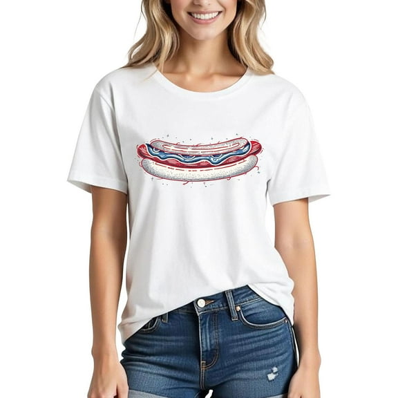 GaThRRgYP Women's Summer Short Sleeve Tops Fashion,Women's Independence Day Printed Short Sleeved T-shirt White L