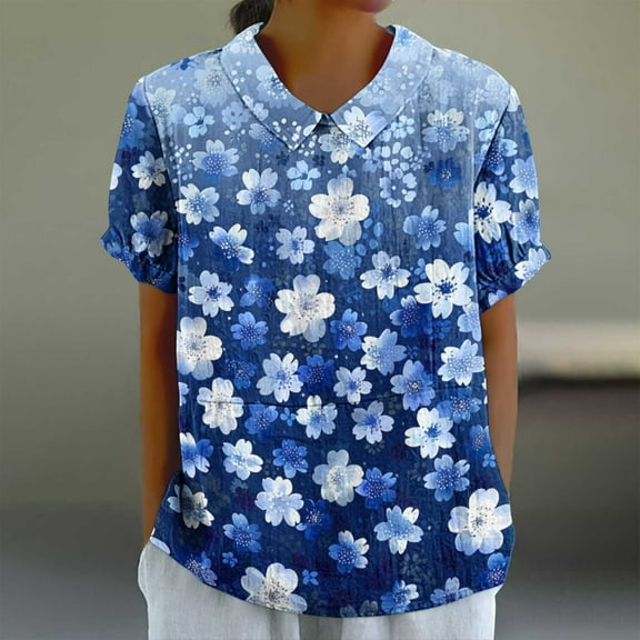 GaThRRgYP Women's Summer Short Sleeve Tops Nights,Women's Ladies Fashion Casual Cropped Short Sleeve Printing Loose Shirt Blouse Top Dark Blue XXXL
