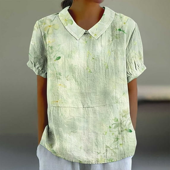 GaThRRgYP Women's Summer Short Sleeve Tops,Women's Ladies Fashion Casual Cropped Short Sleeve Printing Loose Shirt Blouse Top Green M